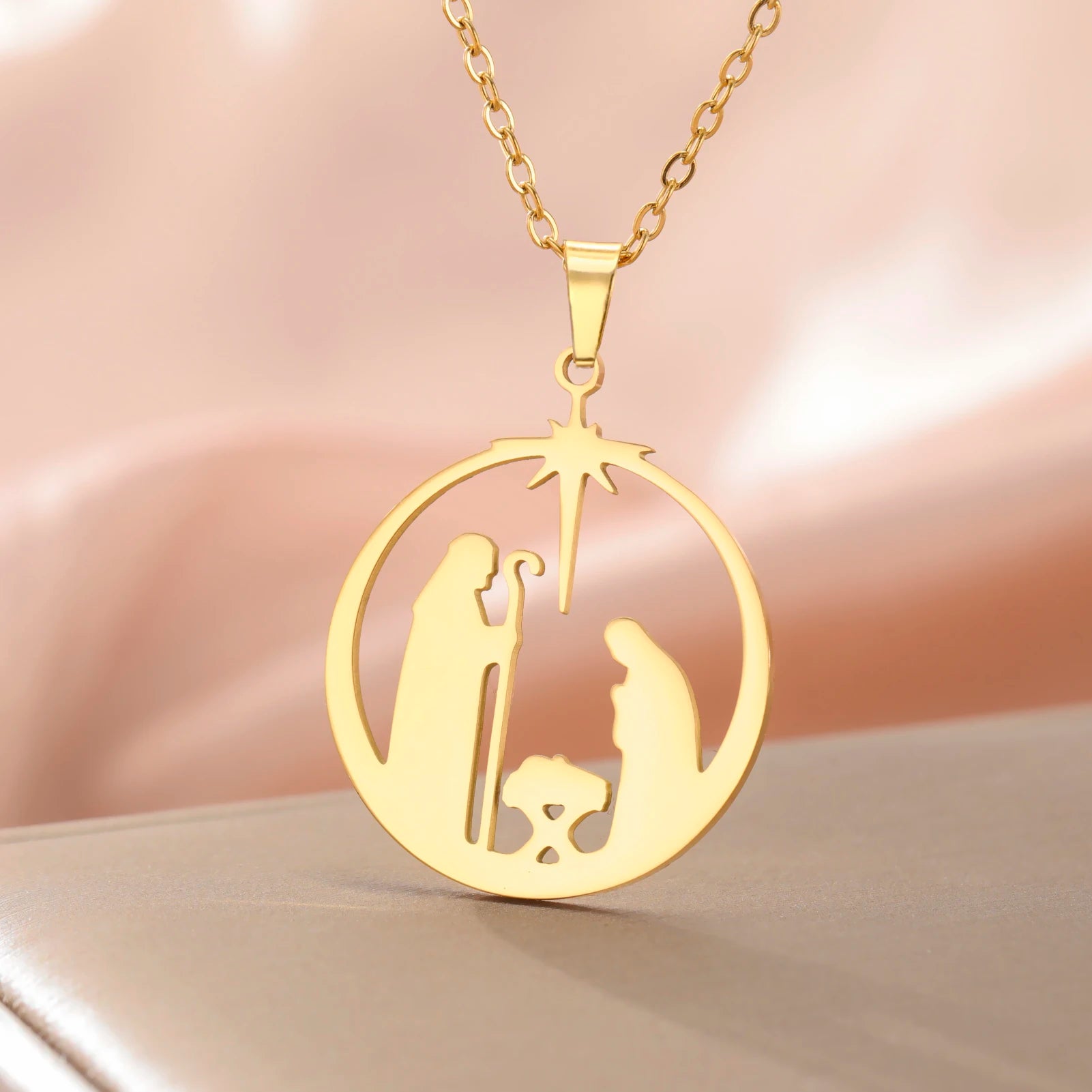 Collar con colgante de oración cristiana de acero inoxidable, talismán de oración con estrella de Ángel Retro Unisex, regalo de joyería para el día de la madre