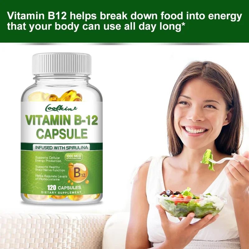 Cápsulas de vitamina B12: apoya el metabolismo energético, el estado de ánimo, el corazón y el apoyo del sistema nervioso