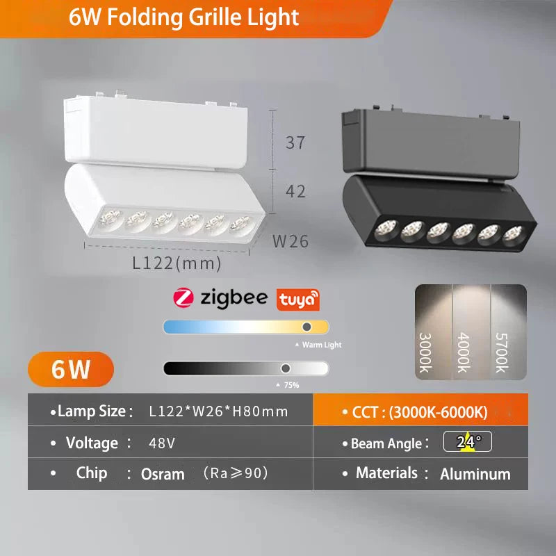Sistema de luz de pista magnética de montaje en superficie de techo regulable Tuya Zigbee inteligente fino de 6MM lámpara delgada blanca y negra segura DC48V para el hogar