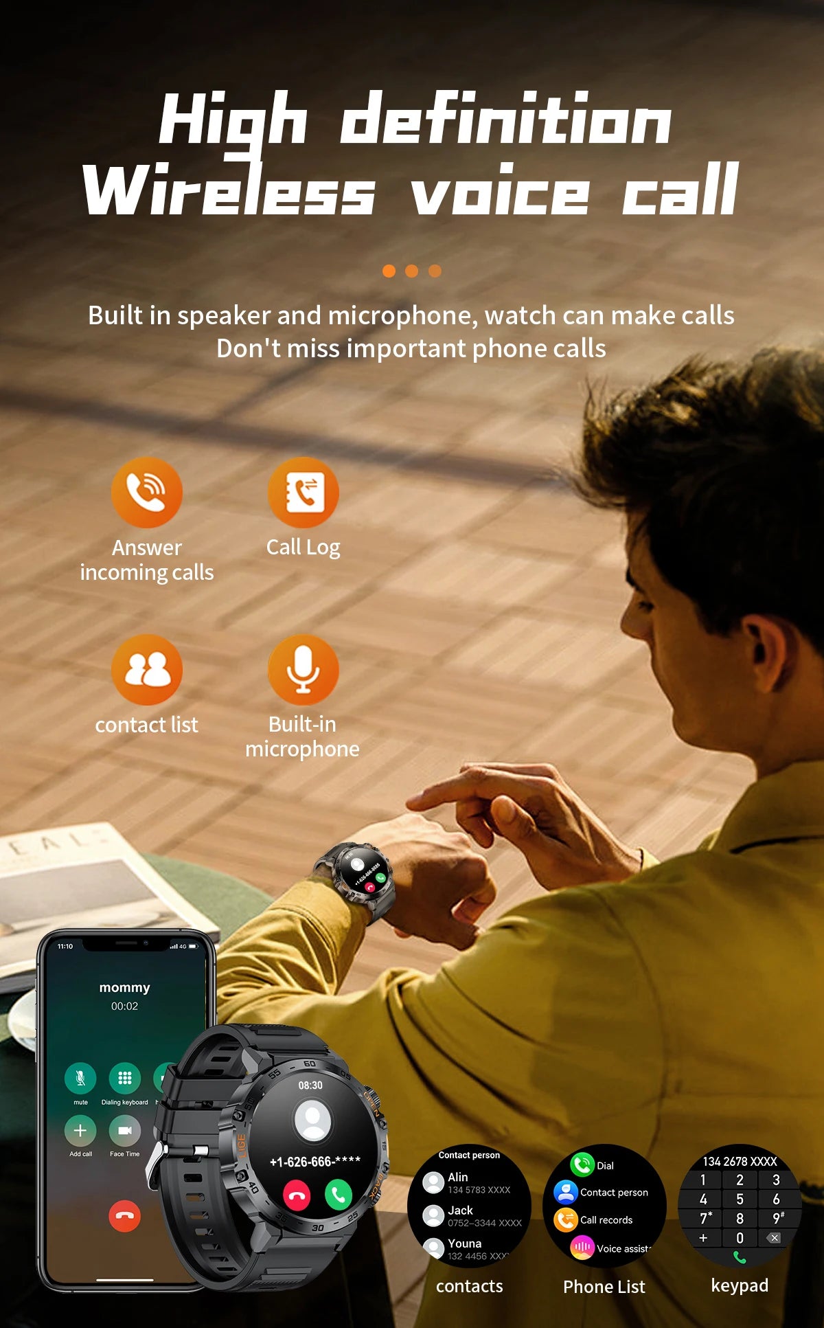 LIGE 2024 reloj inteligente para hombres 360*360 pantalla AMOLED HD relojes deportivos impermeables para Fitness linterna nueva reloj inteligente para hombres para Andrio IOS