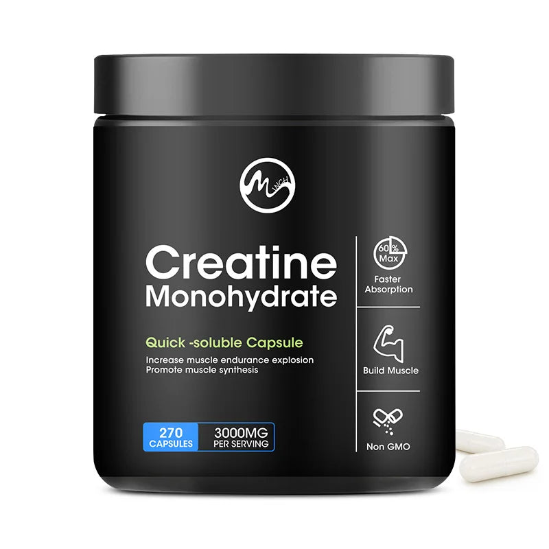 Cápsulas de monohidrato de creatina, proteínas de suero de rendimiento energético para recuperación de entrenamiento de masa muscular, suplemento energético para hombres