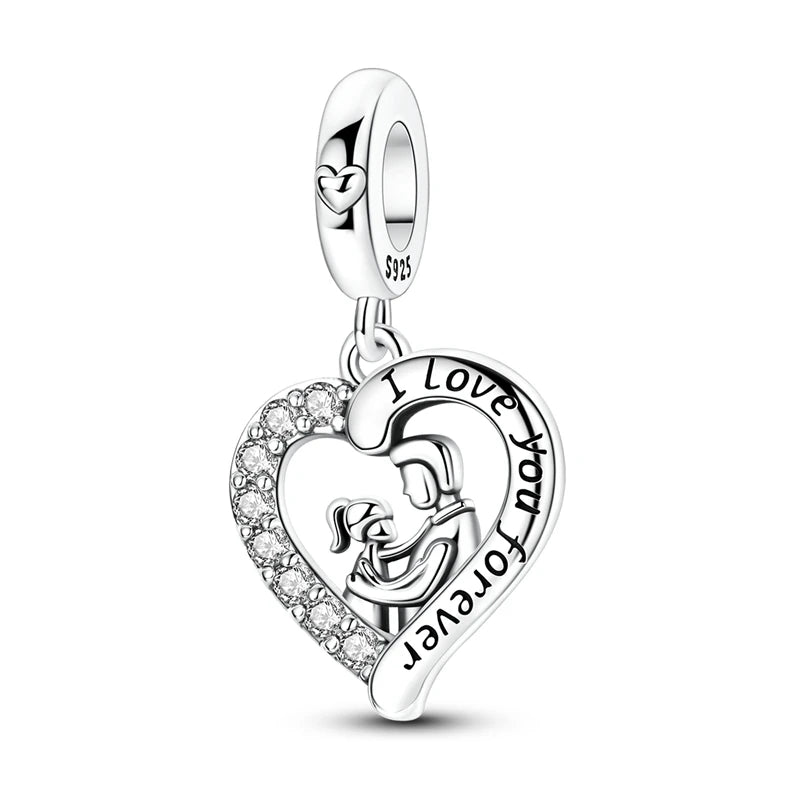 Abalorio de Plata de Ley 925 con Forma de Corazón y Cielo Estrellado, Abalorio Familiar de Madre, Hija e Hermana, Compatible con Pulseras, Colgante, Joyería DIY para Mujer, Regalo
