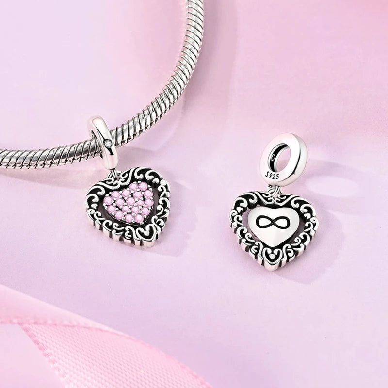 Abalorio de Plata de Ley 925 con Forma de Corazón y Cielo Estrellado, Abalorio Familiar de Madre, Hija e Hermana, Compatible con Pulseras, Colgante, Joyería DIY para Mujer, Regalo