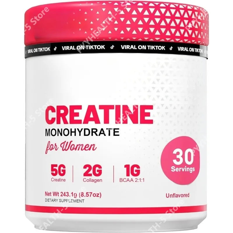 Creatina para Mujeres, Suplemento Post-Entrenamiento - 5000mg de Creatina, 2000mg de Colágeno Bovino Hidrolizado para el Crecimiento Muscular Magro