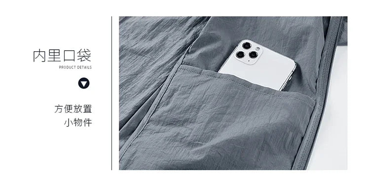 2025 Chaqueta de protección solar de verano para hombre, ultraligera, fina, agradable a la piel, transpirable, a prueba de rayos UV, abrigo protector solar de seda helada para pesca