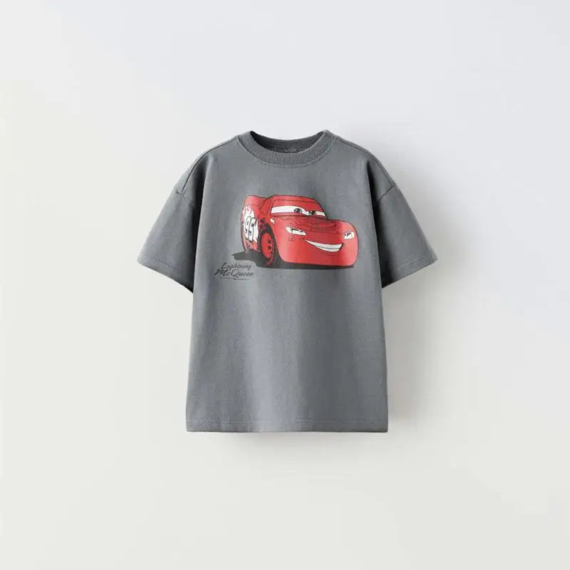 Camisetas de dibujos animados de coche, Tops para niño, ropa de moda de verano para niños, ropa de manga corta, camisetas con estampado, camiseta informal holgada