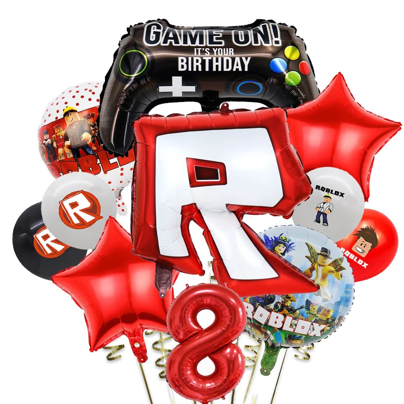 Roblox-Juego de decoración para fiesta de cumpleaños, vajilla de juego, bolsa de regalo, mantel, globo, adorno para pastel, telón de fondo, suministros para fiesta Baby Showe Roblox