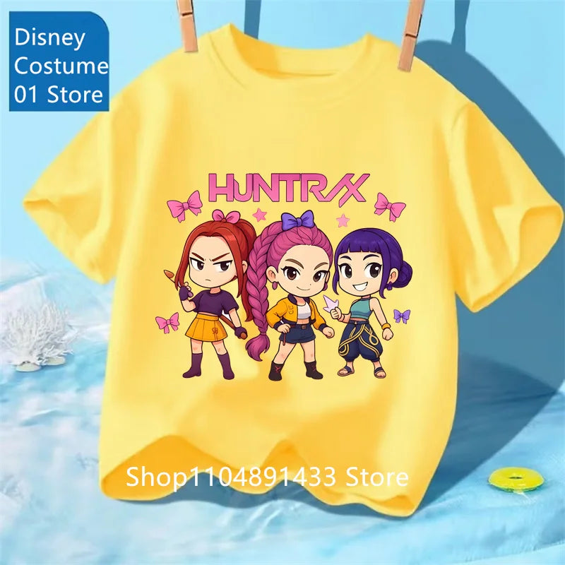 Camiseta con Estampado de Demon Hunters de Kpop, Ropa de Verano para Niños, Camiseta de la Película 2025, Camiseta de Manga Corta para Niñas y Niños, Camiseta Cómoda