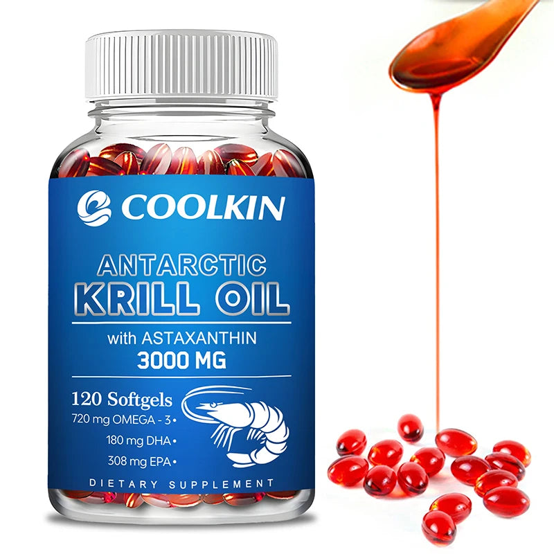 Aceite de Krill Antártico 3000mg - Omega-3 EPA, DHA, Astaxantina Natural, Máxima Fuerza para la Salud del Corazón y las Articulaciones