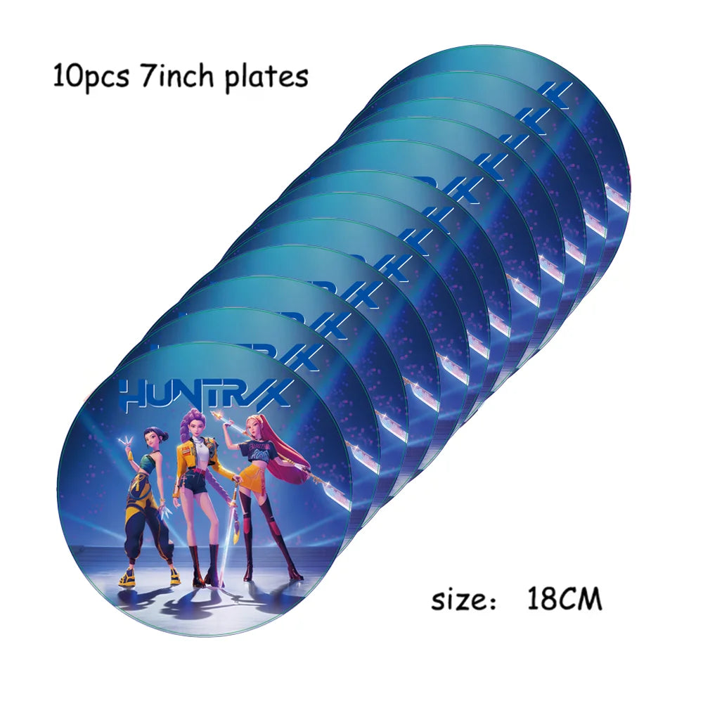 Vajilla desechable para fiesta temática de cazadores de demonios k-pop, plato con bandera de cazador, globo, decoración de cazadores, suministros para fiesta de cumpleaños