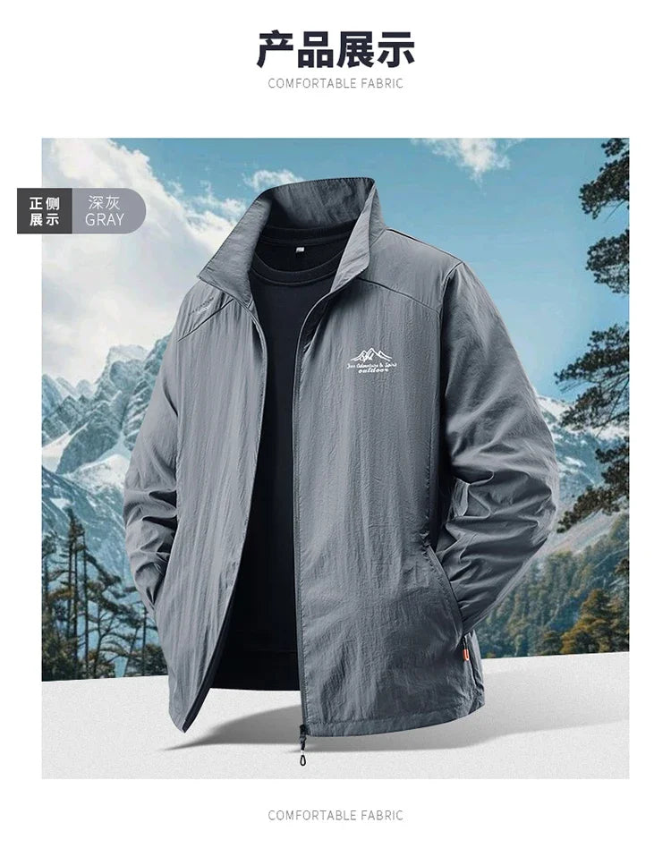 2025 Chaqueta de protección solar de verano para hombre, ultraligera, fina, agradable a la piel, transpirable, a prueba de rayos UV, abrigo protector solar de seda helada para pesca