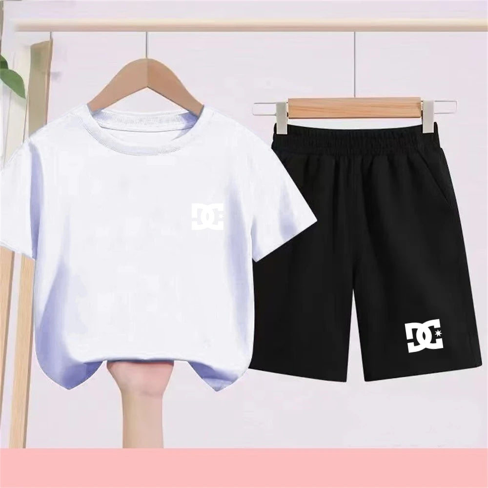 Ropa con letras para niños, camiseta de manga corta + pantalones cortos, ropa de verano fresca y encantadora, conjunto deportivo informal para niños y niñas de 3 a 12 años