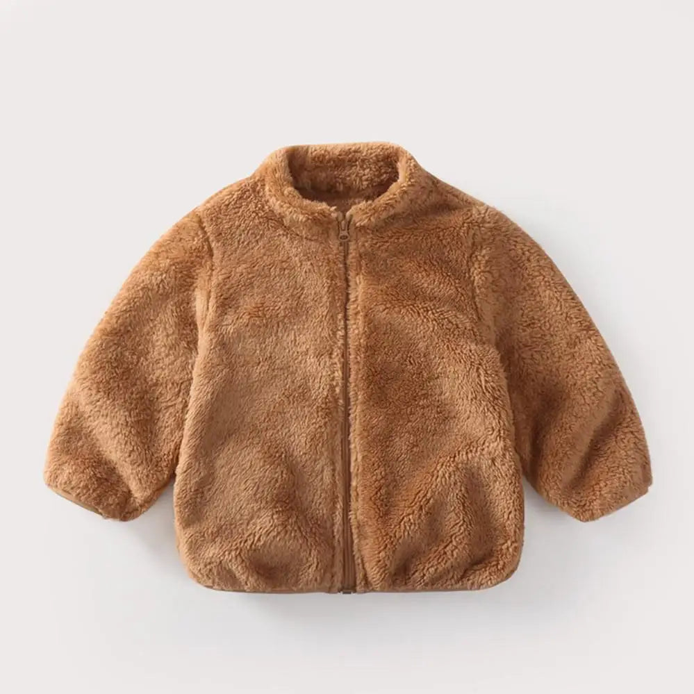Abrigo de felpa de Color sólido para niños, chaqueta informal cálida para otoño e invierno, abrigo para niños, ropa para niños, prendas de vestir exteriores para niños pequeños