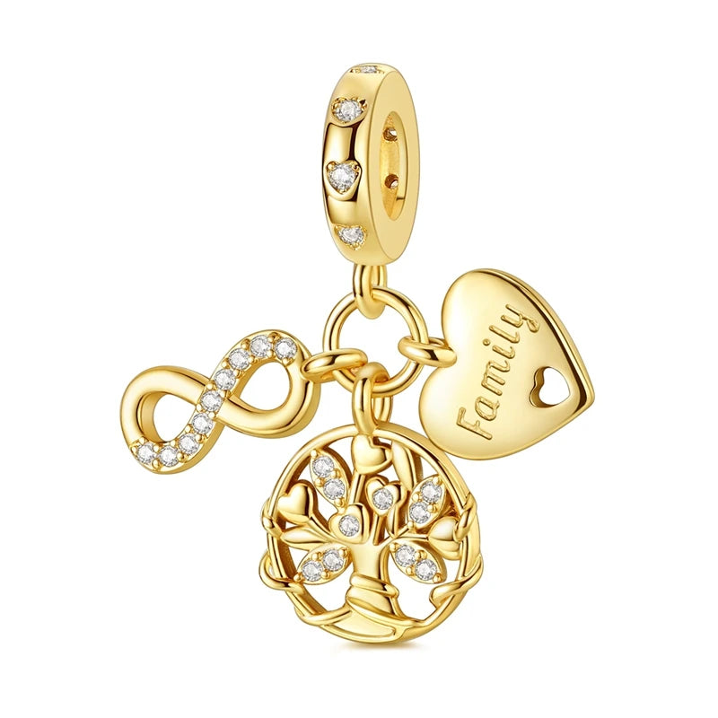 Abalorio de Plata de Ley 925 con Forma de Corazón y Cielo Estrellado, Abalorio Familiar de Madre, Hija e Hermana, Compatible con Pulseras, Colgante, Joyería DIY para Mujer, Regalo