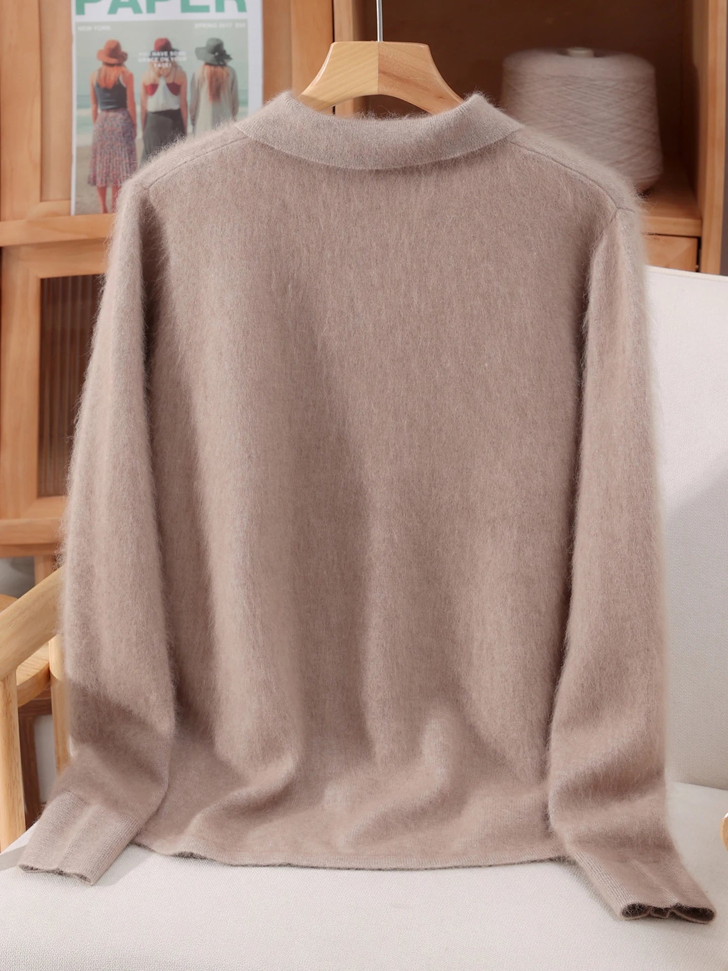 Otoño Invierno mujer 100% suéter de cachemira de visón puro con cuello Peter Pan y botones Preppy coreano Casual tejido de Color sólido