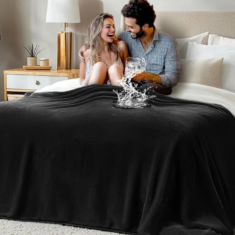 Manta impermeable de franela de doble cara para parejas, cama y mascotas |   Cubrecama cómodo y a prueba de fugas