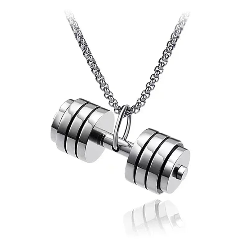 Colgante de mancuernas de levantamiento de pesas de acero inoxidable para hombre musculoso, collar de barra para culturismo, joyería deportiva para gimnasio para mujer