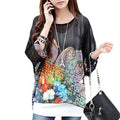 Novedad 2015 de mini vestidos casuales de gasa con estampado de flores para señoras, vestidos estilo bohemio con manga de murciélago en tallas grandes 4XL 5XL 6XL