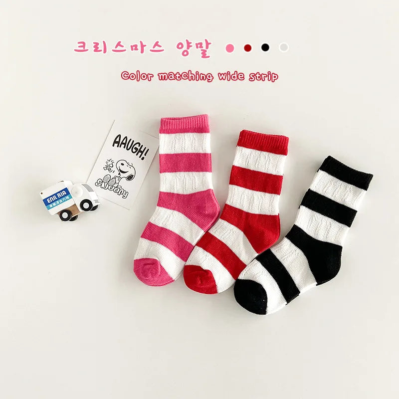 Horetong, 3 par/lote, calcetines de verano para niños de 1 a 12 años, calcetines de algodón a la moda para bebés, calcetines transpirables a rayas con contraste de colores