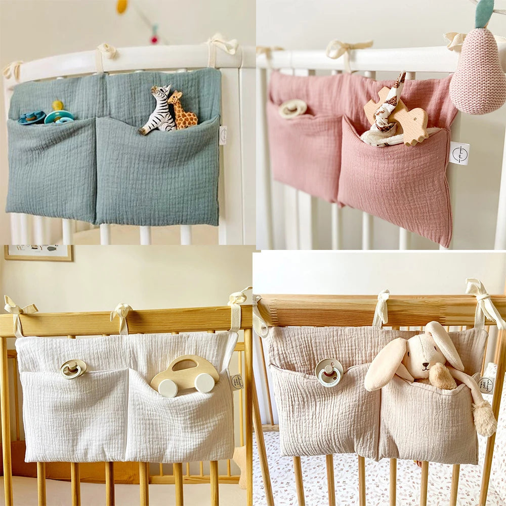 Organizador para cuna de bebé, bolsa de almacenamiento para cama Caddy, 2 bolsillos, colgante para cabecera de cama, organizador para pañales, juguetes y ropa
