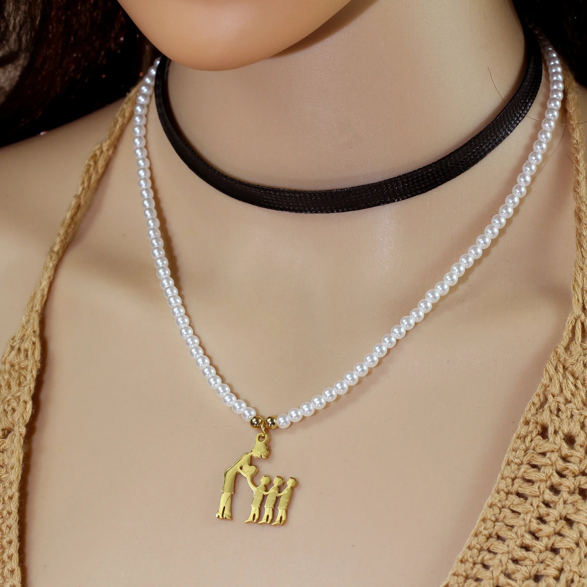 Collar con colgante de perlas para mamá y niño, accesorios decorativos creativos y elegantes, amor, hijo e hija, regalo de cumpleaños para el día de la madre y vacaciones