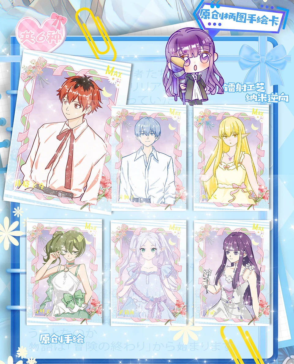 Frieren: Tarjeta de colección de Anime Beyond Journey's End, hermosa y exquisita tarjetas de personajes de raíz de billete láser, juguetes de mesa familiares
