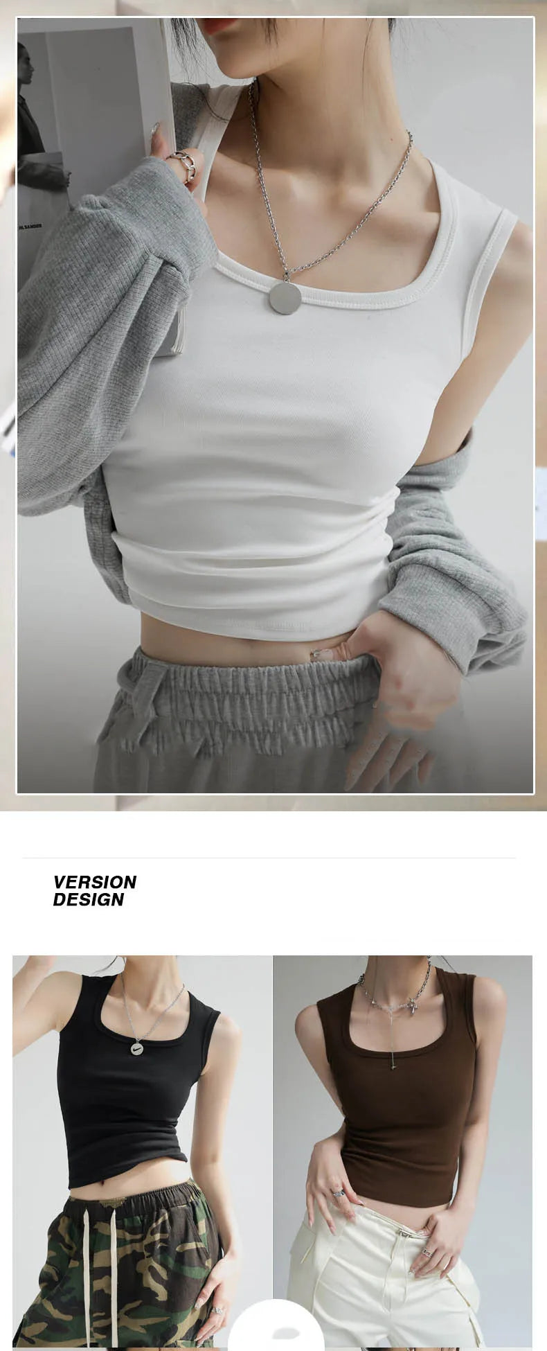 Camiseta sin mangas acanalada con cuello en U para mujer, camisola elástica básica térmica sin mangas, ropa térmica de verano para mujer
