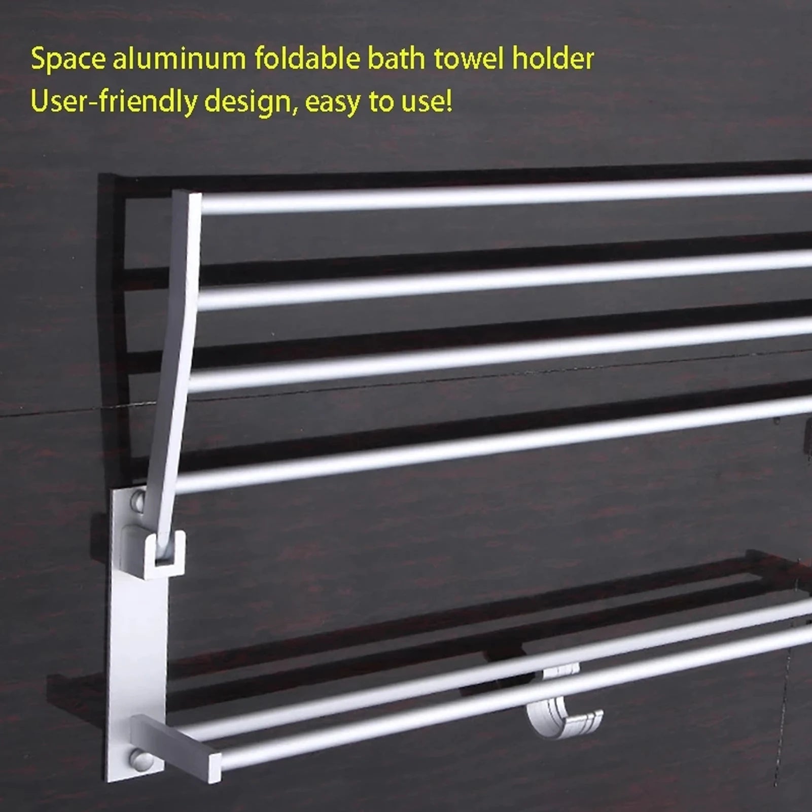 Estante de ducha de 40cm, toallero de baño plegable de aluminio con 5 ganchos, estante de almacenamiento de accesorios de baño plateado, organizador de toallas