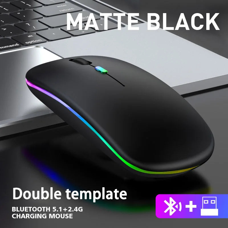 Ratón inalámbrico de 2,4 GHz, recargable por Bluetooth, silencioso, ergonómico, para juegos, con retroiluminación USB, ratón de 1600DPI para PC y portátiles