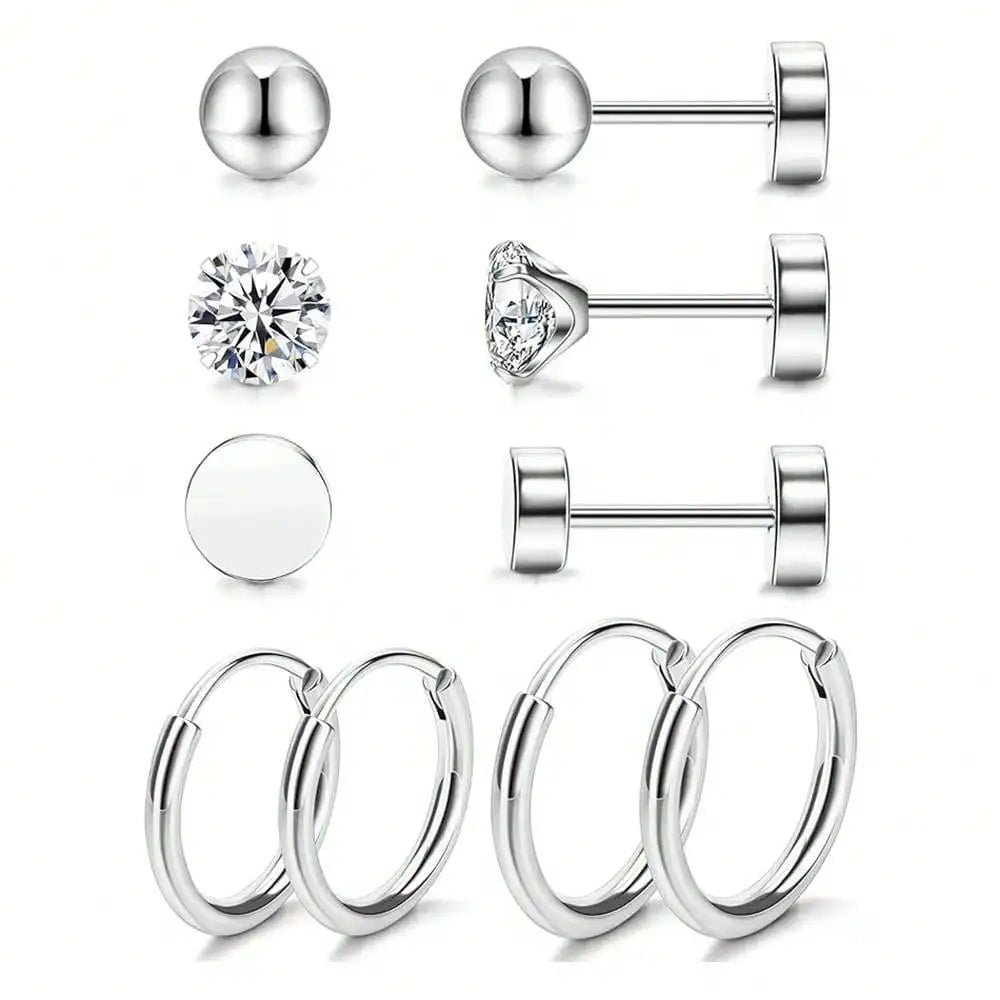 Juego de 5 pares de pendientes de acero inoxidable con circonita cúbica simples y a la moda para mujer, regalo para el día de la madre
