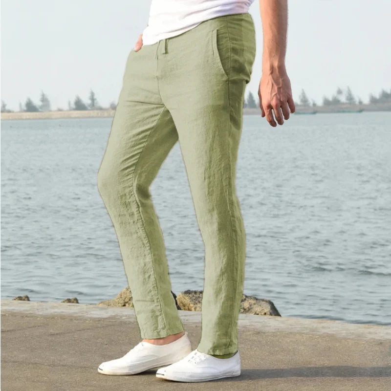 Pantalón de algodón para hombre, corte recto, ligero, transpirable, cómodo, estilo playero, color liso, pantalón deportivo