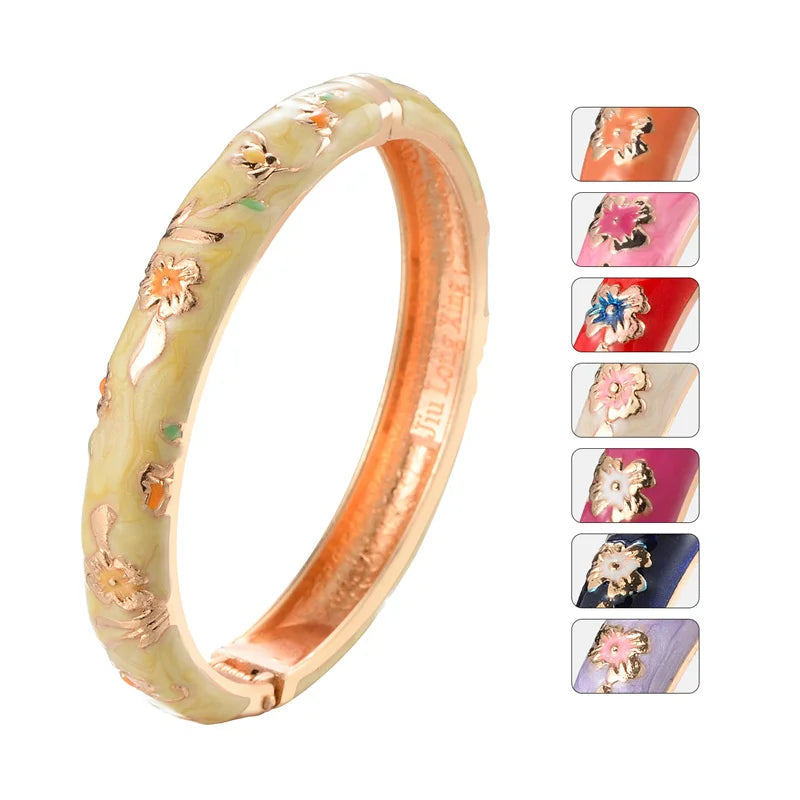 Pulsera esmaltada para mujer, brazaletes cloisonné en la mano, pulseras florales de mano para mujer, joyería africana, regalos para el día de la madre de la India de Dubai