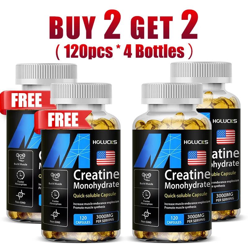 ¡Compre 2 y obtenga 2 gratis! Monohidrato de creatina Cápsulas de 3000 mg, apoya los músculos magros y el rendimiento, la pérdida de grasa y la aptitud total, vegano