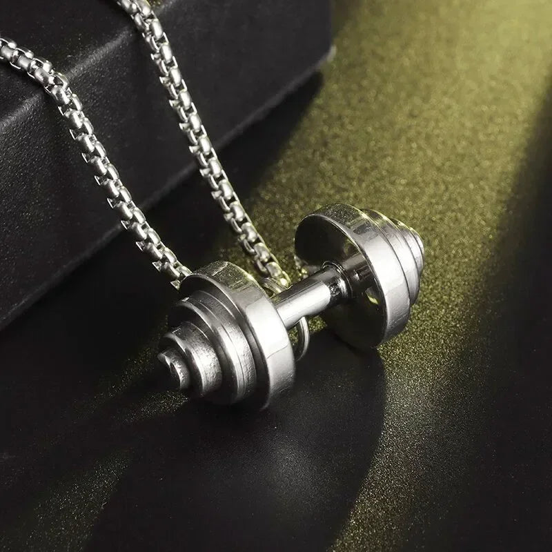 Colgante de mancuernas de levantamiento de pesas de acero inoxidable para hombre musculoso, collar de barra para culturismo, joyería deportiva para gimnasio para mujer