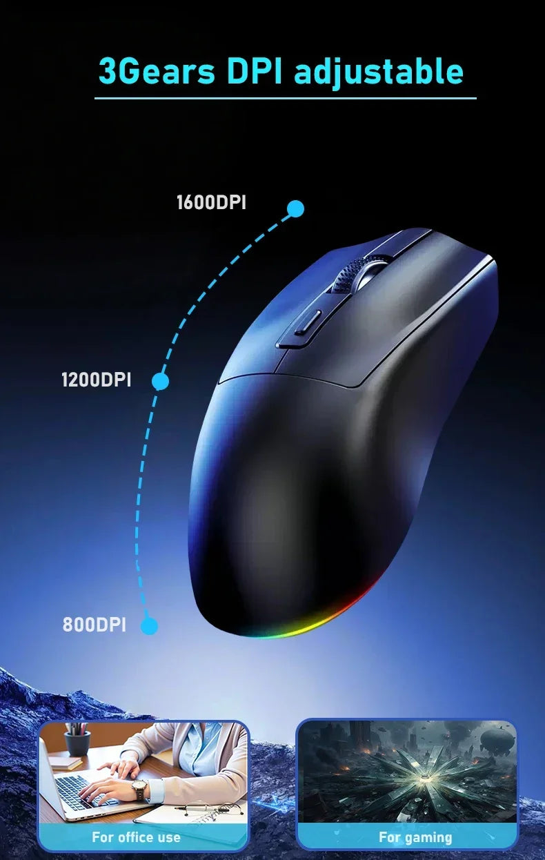 Ratón para Juegos de Última Generación con DPI Ajustable, Recargable, Inalámbrico, con Base de Carga, Bluetooth 2.4G, Modo Dual, RGB, Diseño Ergonómico