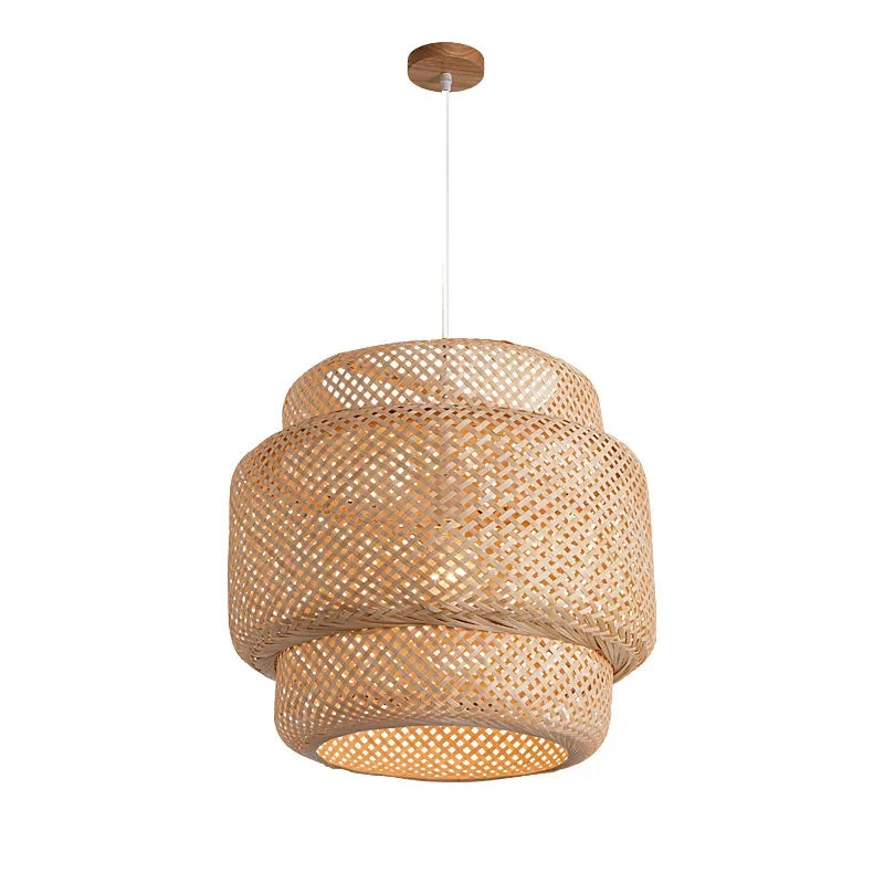 Lámpara colgante moderna de bambú, tejido a mano candelabro artístico, linterna para comedor, dormitorio y comedor, 30cm