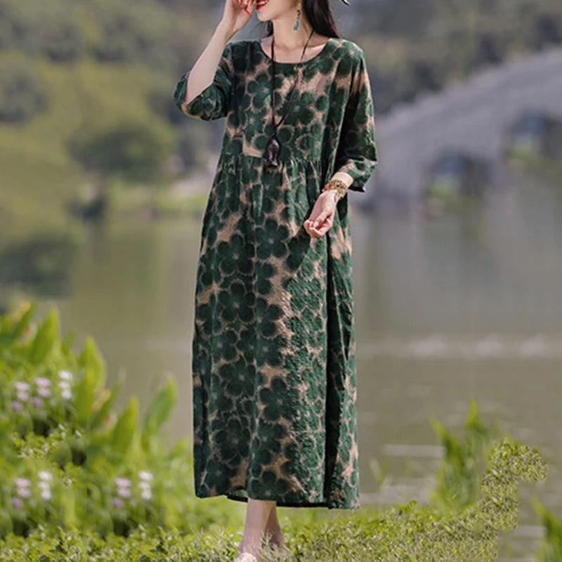 Vestido Floral Vintage mujer 2025 ZANZEA otoño Vestidos largos bohemios Casual manga larga Maxi Vestidos bata suelta Mujer de gran tamaño