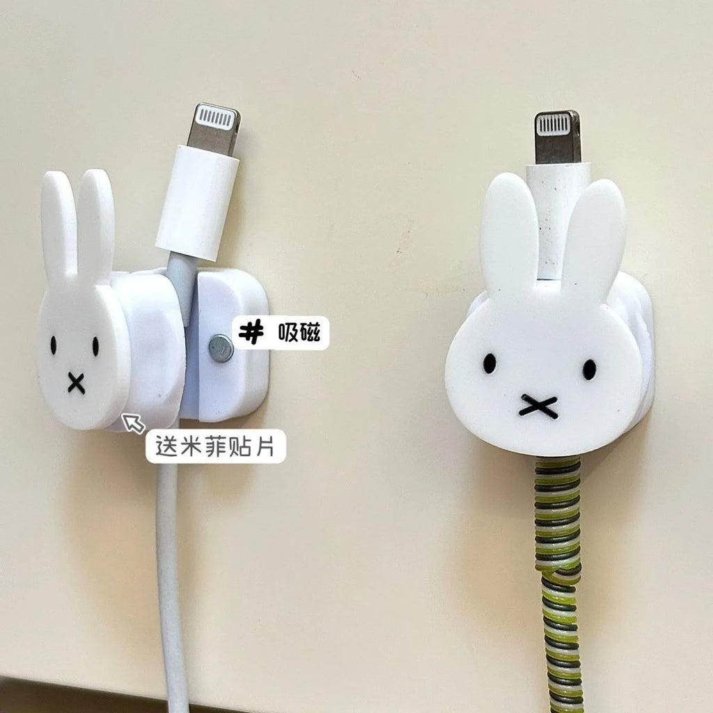 Lindo Miffy Rabbit organizador de cables de datos magnéticos dibujos animados fijador de carga de teléfono de escritorio Clip montado en la pared