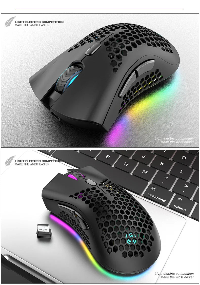 Ratón inalámbrico BM600 para juegos, periférico con luz RGB, recargable por USB, 2,4G, bonito