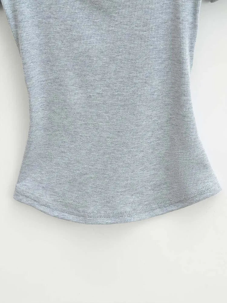 Top corto de alta elasticidad con cuello cuadrado para mujer, top sexy de manga corta, jersey ajustado, camisa básica de verano