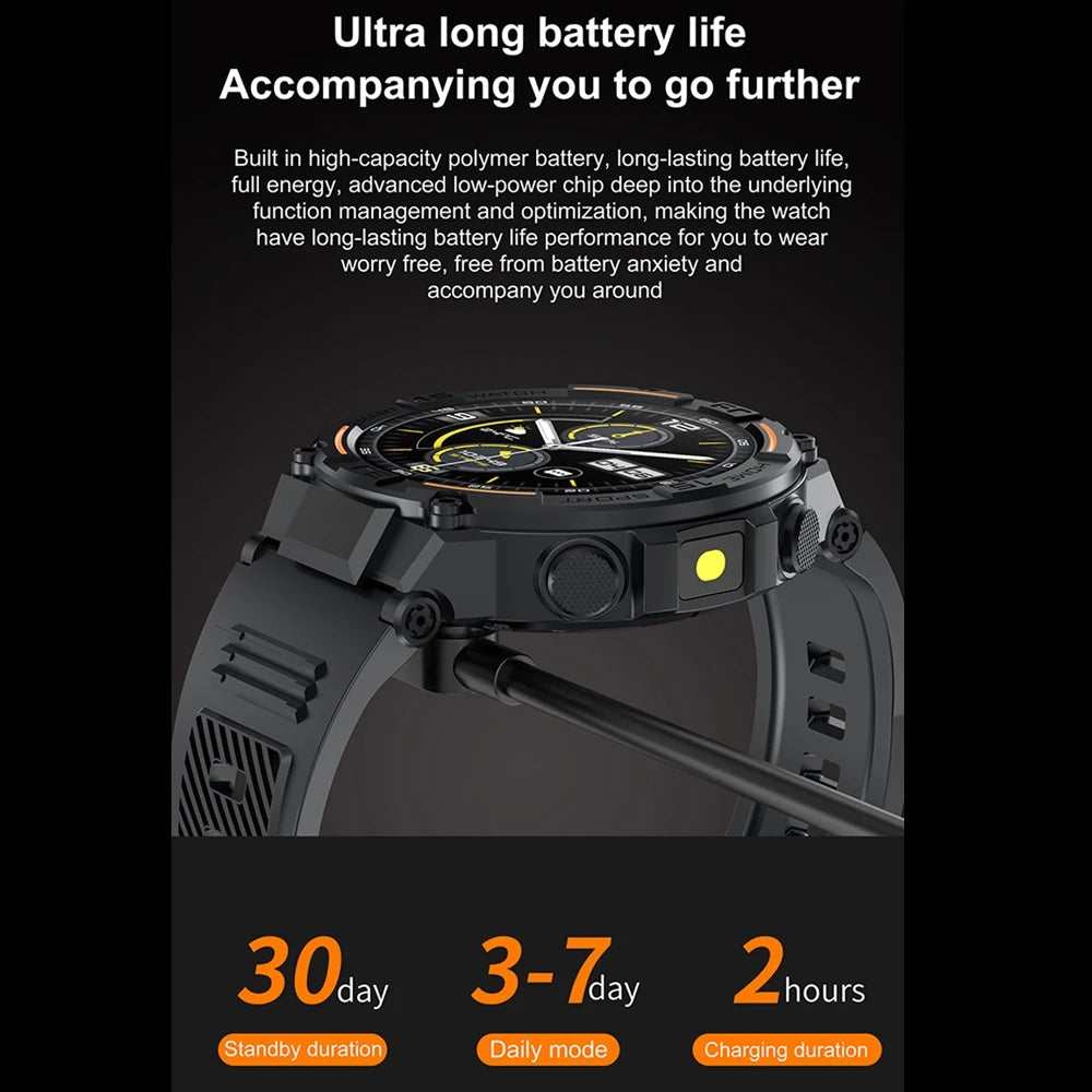 Reloj inteligente militar resistente al aire libre para hombres, GPS, deportes, Fitness, resistente al agua, llamada Bluetooth con luces LED, reloj inteligente