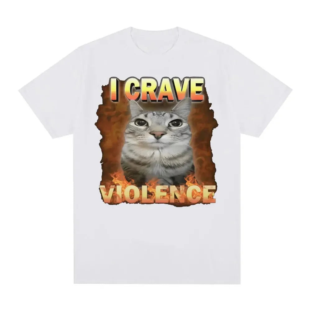 Camisetas I Crave Violence Funny Cat Meme para hombres y mujeres, moda Harajuku, camiseta bonita de alta calidad, camisetas puras de gran tamaño