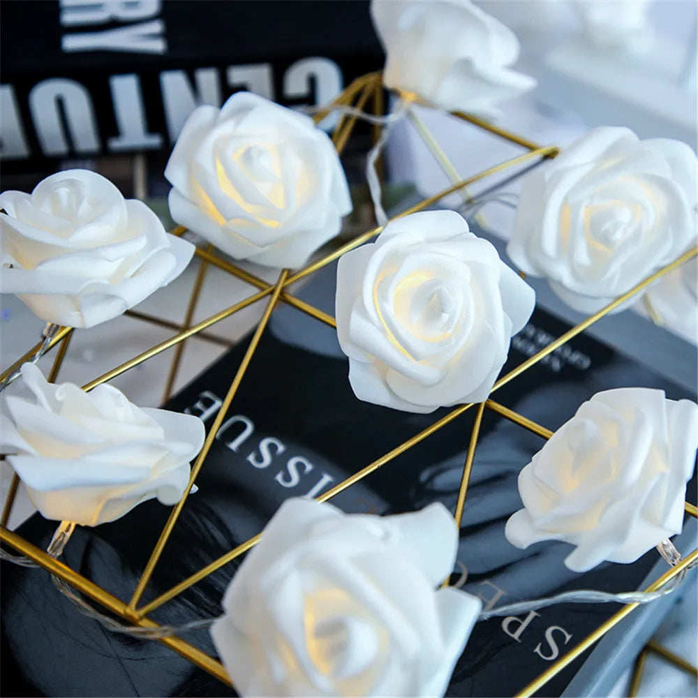 Guirnalda de Luces LED de 3m con 20 Rosas Artificiales, Funciona con Pilas, Decoración para Bodas, Habitaciones, Ramadán, Regalos para el Día de la Madre