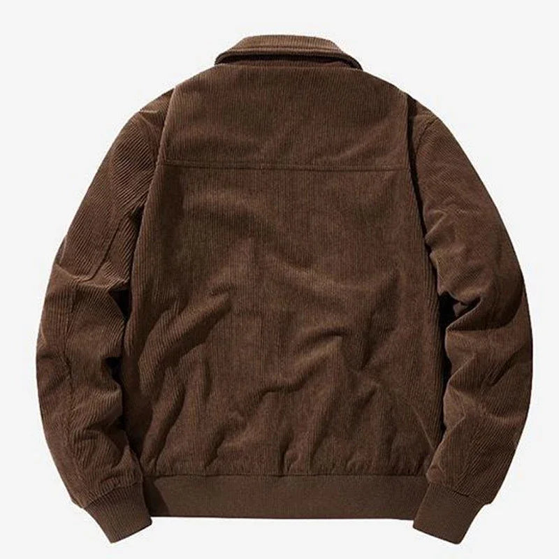 Gmiixder Otoño Invierno chaqueta de pana masculina Casual solapa de rayas chaquetas de Safari ropa de hombre versátil tendencia elegante abrigo suelto