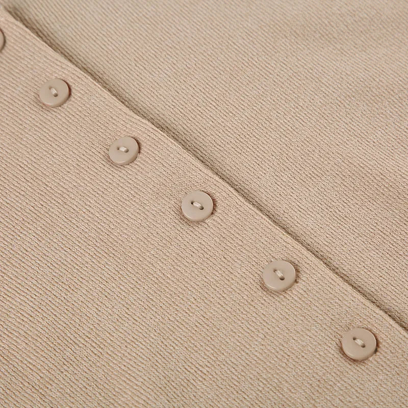 Vestido Mini de Punto Tornova para Mujer, Cuello en V, Botones, Elegante, Manga Corta, Alta Elasticidad, Casual, Verano 2026