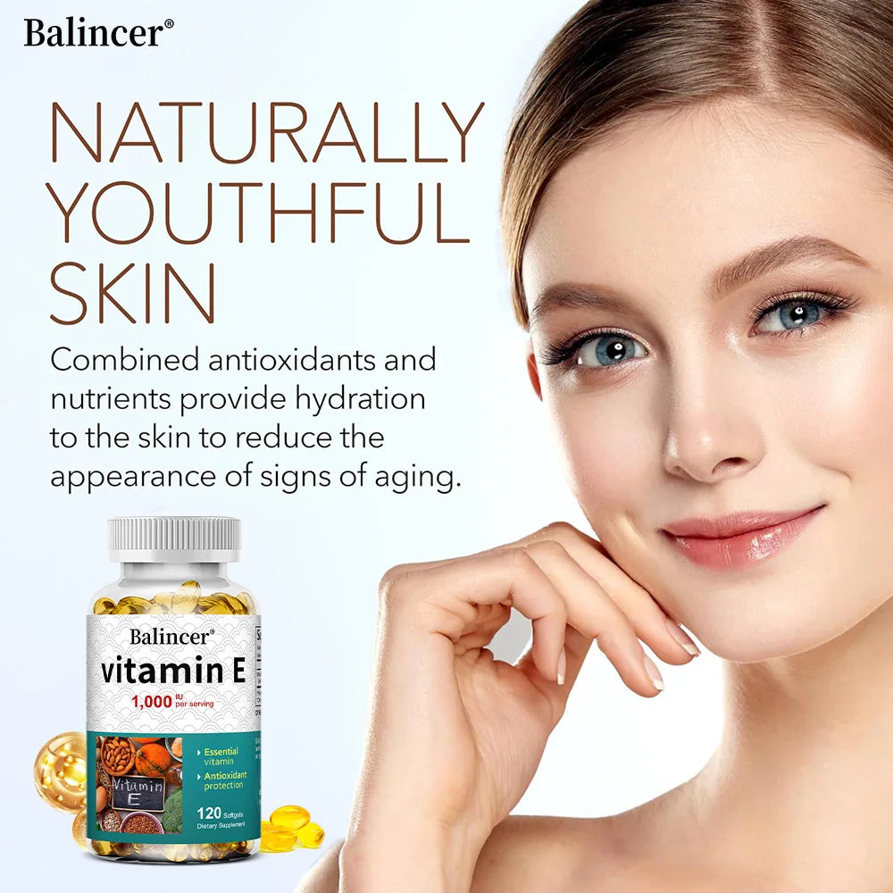 Suplemento de vitamina E, 1000 UI por servicio, potente antioxidante, apoya la piel, el corazón, el cerebro y el sistema inmunológico: sin OGM