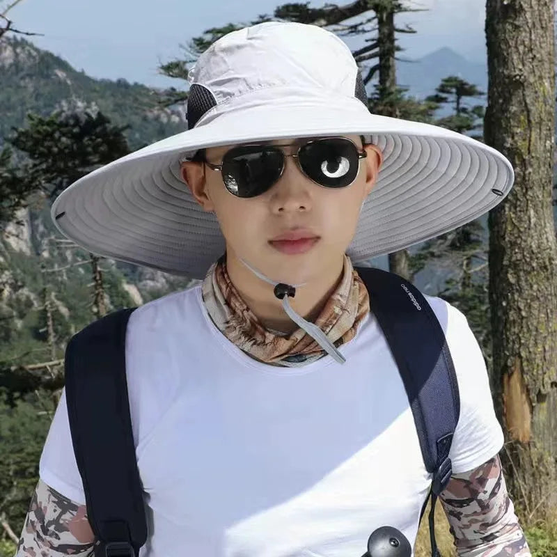 Gorra grande de poliéster de 15cm para el sol, protección UV, gorra de malla transpirable, sombrero de pescador plegable, pesca al aire libre, senderismo, gorras de playa