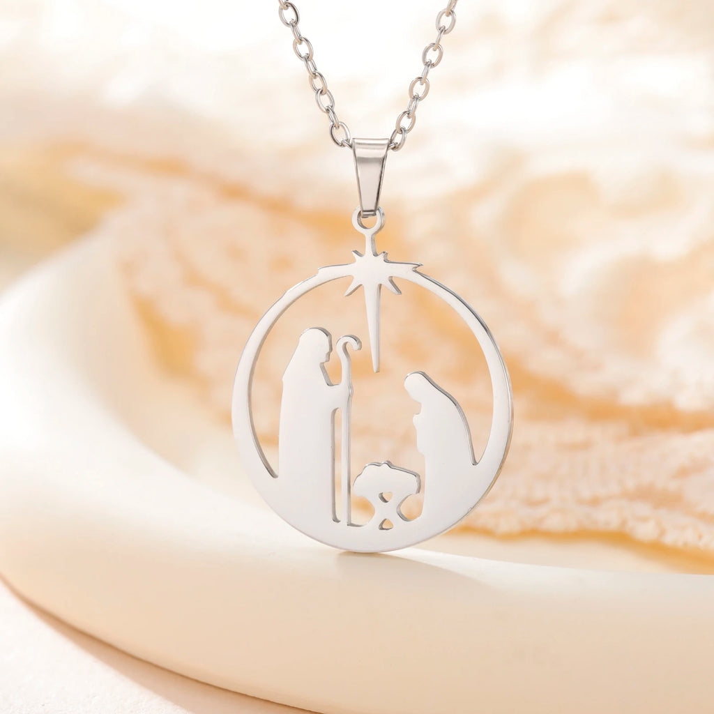 Collar con colgante de oración cristiana de acero inoxidable, talismán de oración con estrella de Ángel Retro Unisex, regalo de joyería para el día de la madre