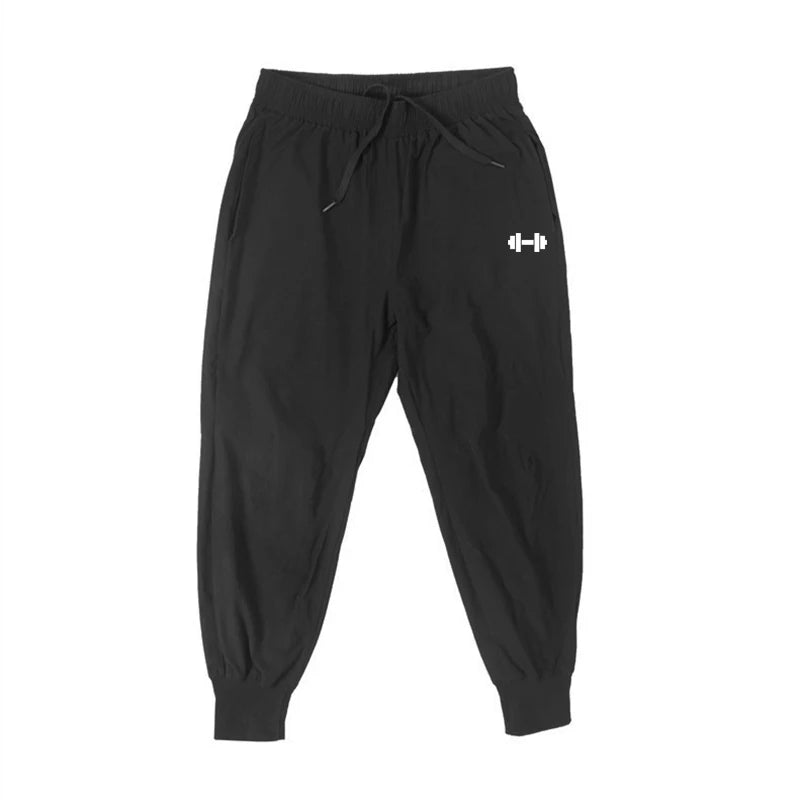 Pantalones deportivos de culturismo para hombre, pantalón de entrenamiento informal, cintura elástica, ultrafino, secado rápido, cintura alta, largo, suelto
