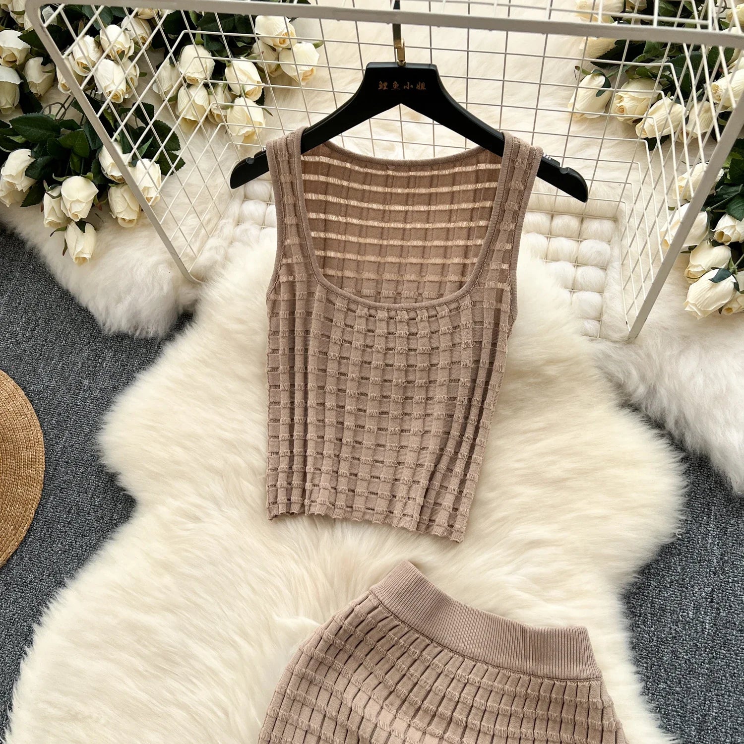 Conjunto de falda de moda de verano para mujer, camisetas sin mangas Sexy, cintura alta, Saya larga delgada, trajes de dos piezas, ropa de punto sólida